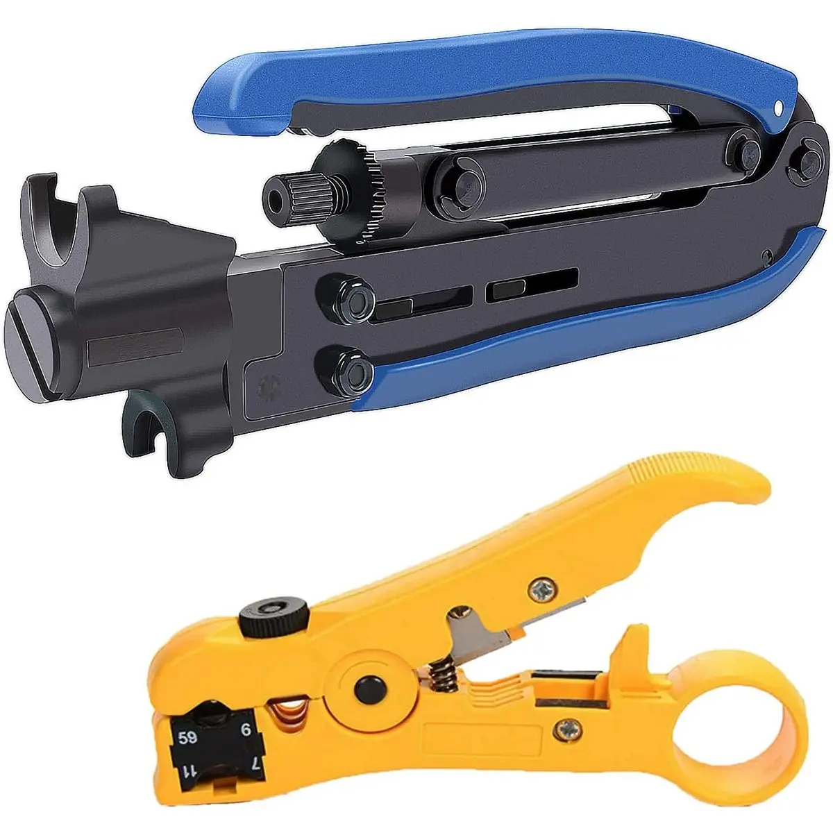Coax Cable Crimper Kit, RG6 RG11 Compression Tool, Adjustable Stripper for DIY Home Repair, Cable Installation, Secure F Connectors, for DIY Repair and Home Improvement