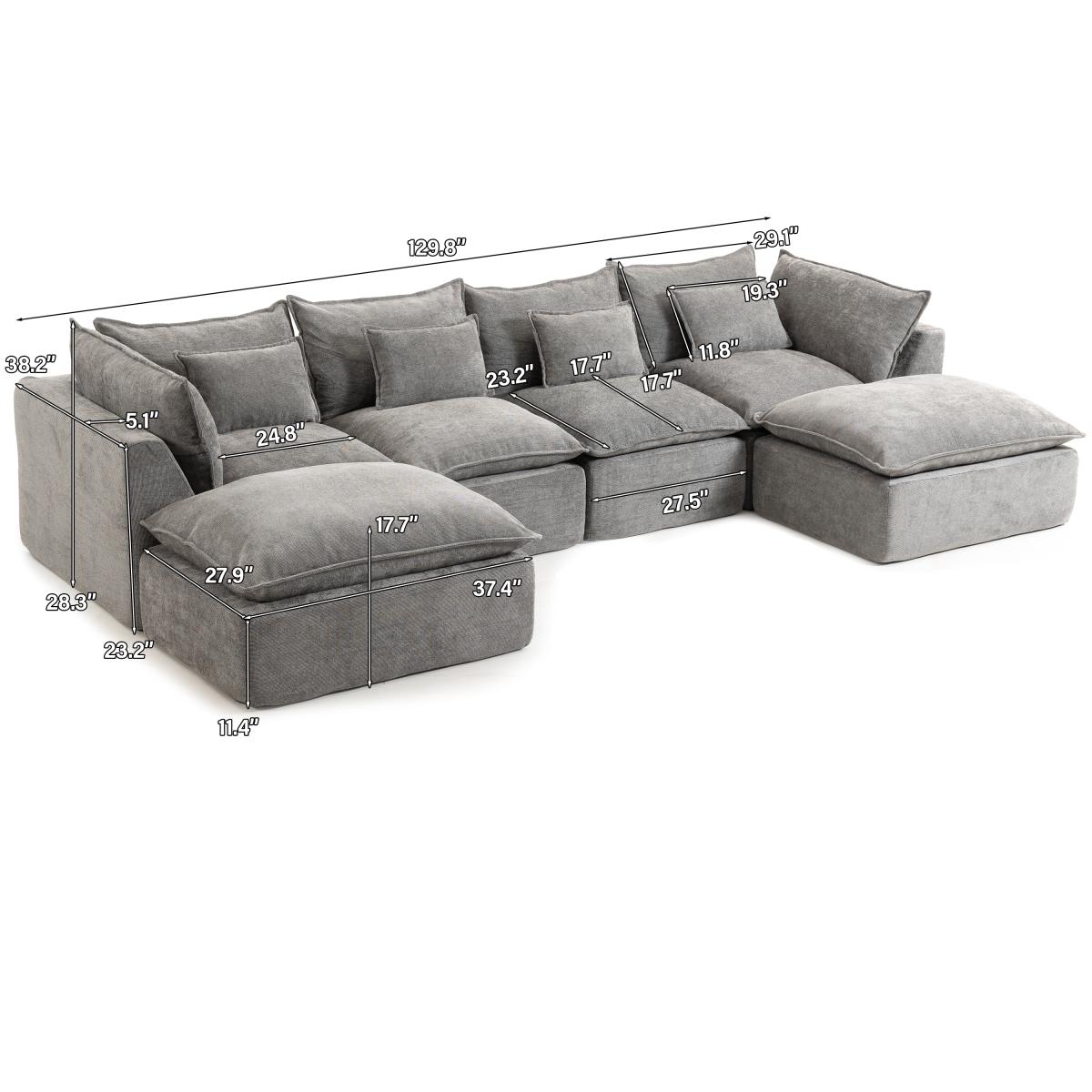 Aobtkel 129.8" Wide Cloud Oversized Modular Sectional Couch - 4-Seat with 2 Ottomans, Deep Wide Seat, True Relax Comfy Living Room Indoor Furniture Set,dorm essentials,home decor Aobtkel 129.8" Wide Cloud Oversized Modular Sectional Couch - 4-Seat with 2 Ottomans, Deep Wide Seat, True Relax Comfy Living Room Indoor Furniture Set,dorm essentials,home decor