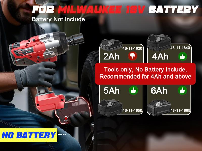 1700Ft-lbs (2300N.m) Cordless Impact Wrench 1/2" Compatible with Milwaukee 18V Battery(No Battery!!), Brushless Impact Gun with 4 Modes & LED Light for Car, Truck