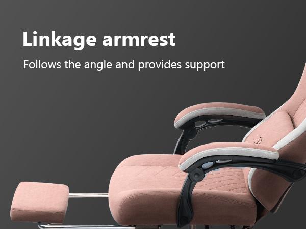 GTPLAYER Gaming Chair, Technical Fabric Office Chair with Pocket Spring Cushion, Linkage Armrests and Footrest, High Back Ergonomic Computer Chair