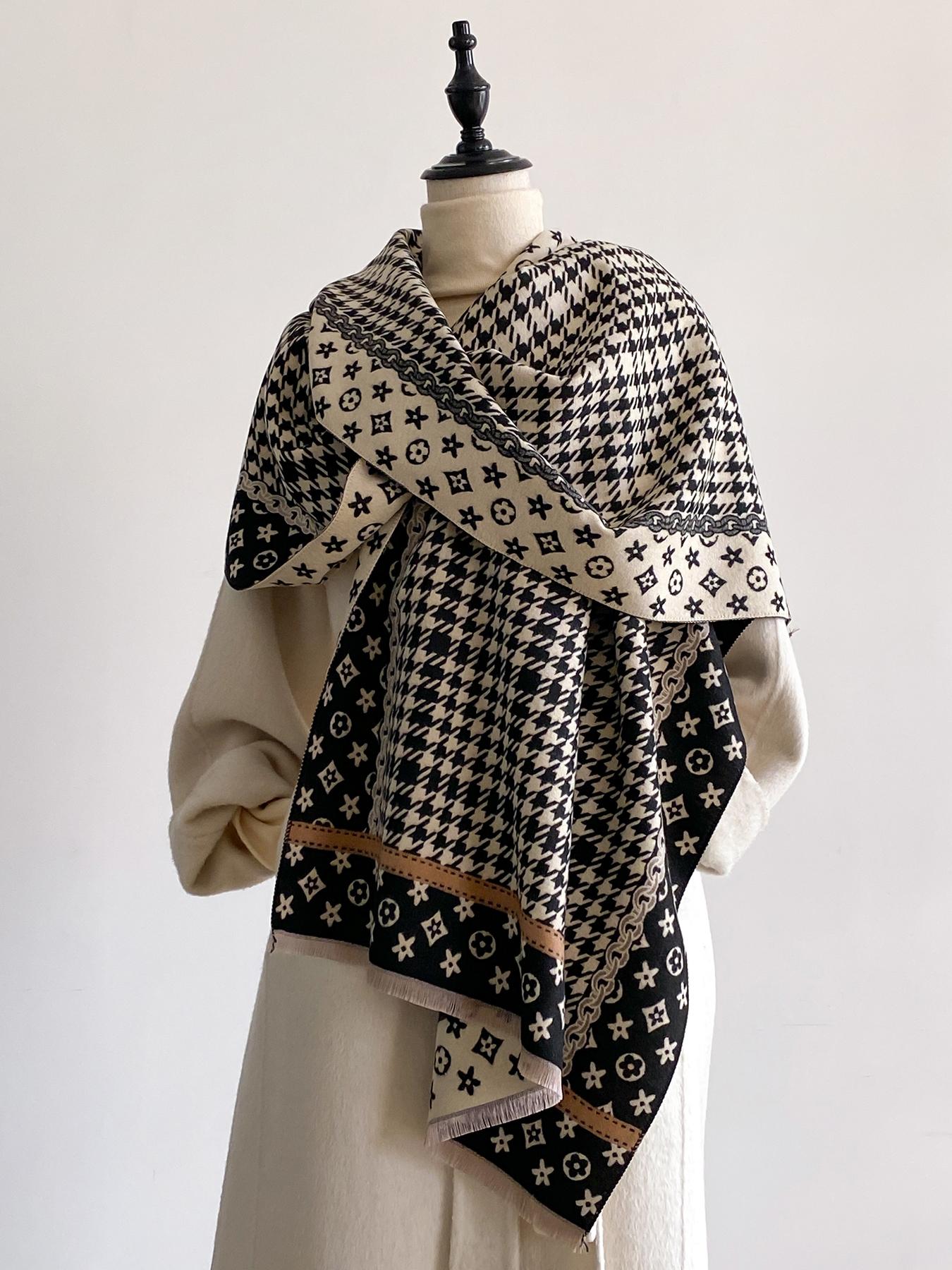 Women's Fashion Elegant Plaid Scarf with Fringe Decoration, Soft Warm Shawl for Fall & Winter, Stylish Accessory for Women and Girls, Blanket Scarf