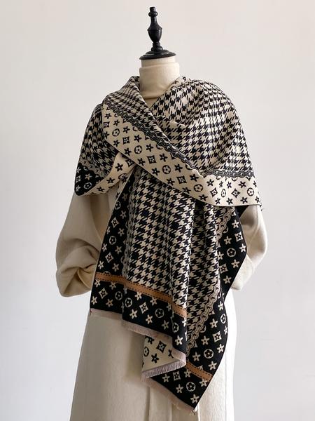 Women's Fashion Elegant Plaid Scarf with Fringe Decoration, Soft Warm Shawl for Fall & Winter, Stylish Accessory for Women and Girls, Blanket Scarf