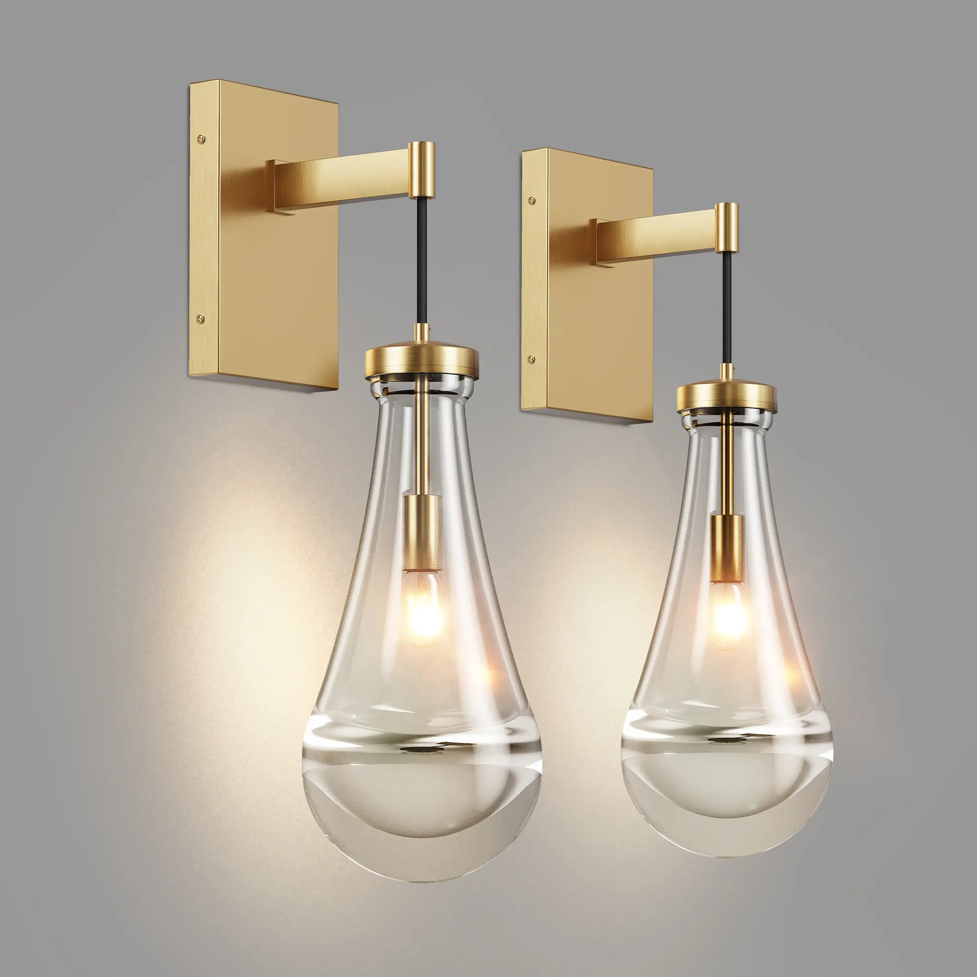 Modern Brass Wall Sconce, Gold Glass Wall Light Fixture with Raindrop Glass Shade, Elegant Vanity Lighting for Bathroom, Bedroom, Living Room & Hallway