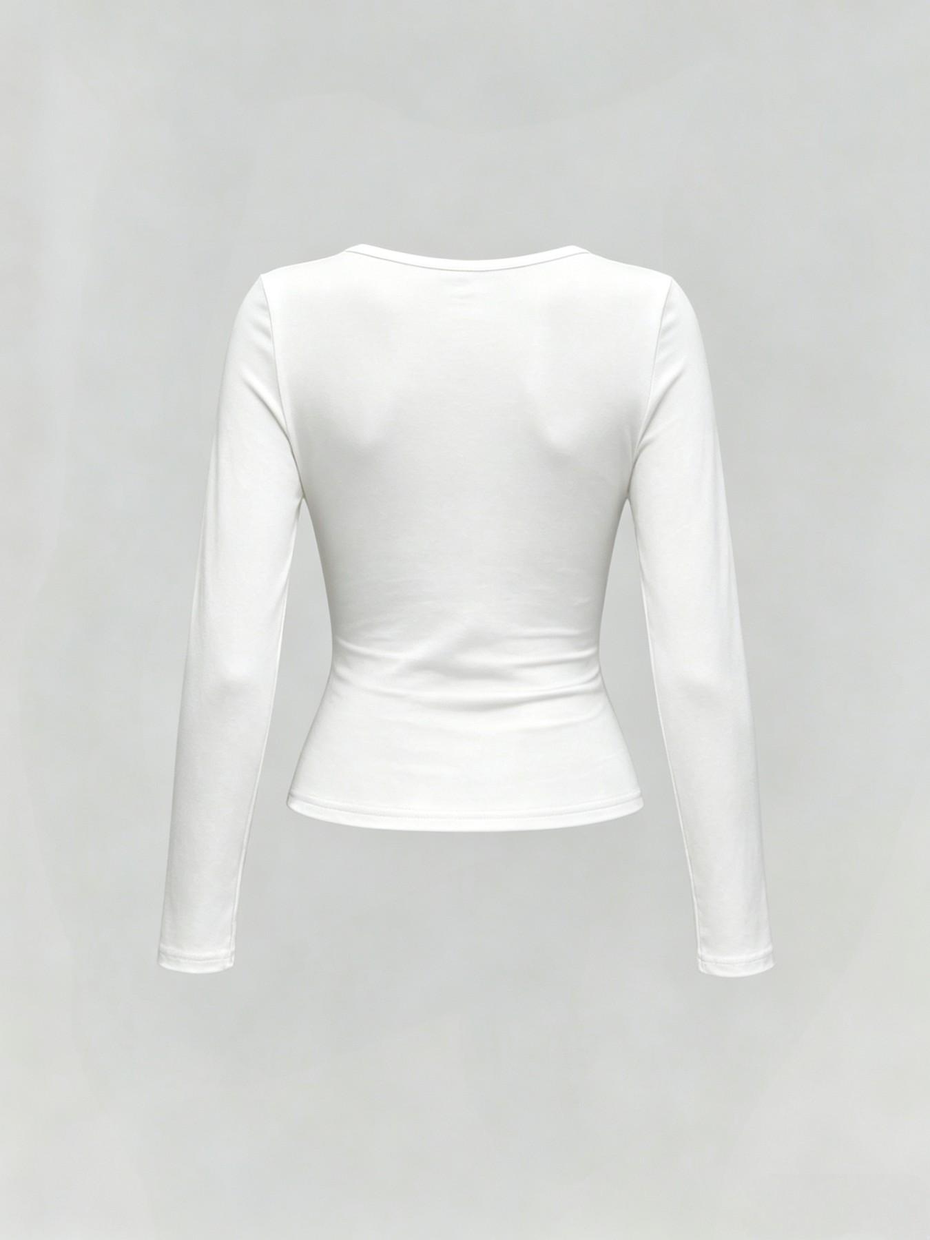 Casual Long Sleeve Square Neck T-Shirt, Slim Fit, Plain Design, Soft and Comfortable, Ideal for Daily Wear, Versatile Fashion Choice