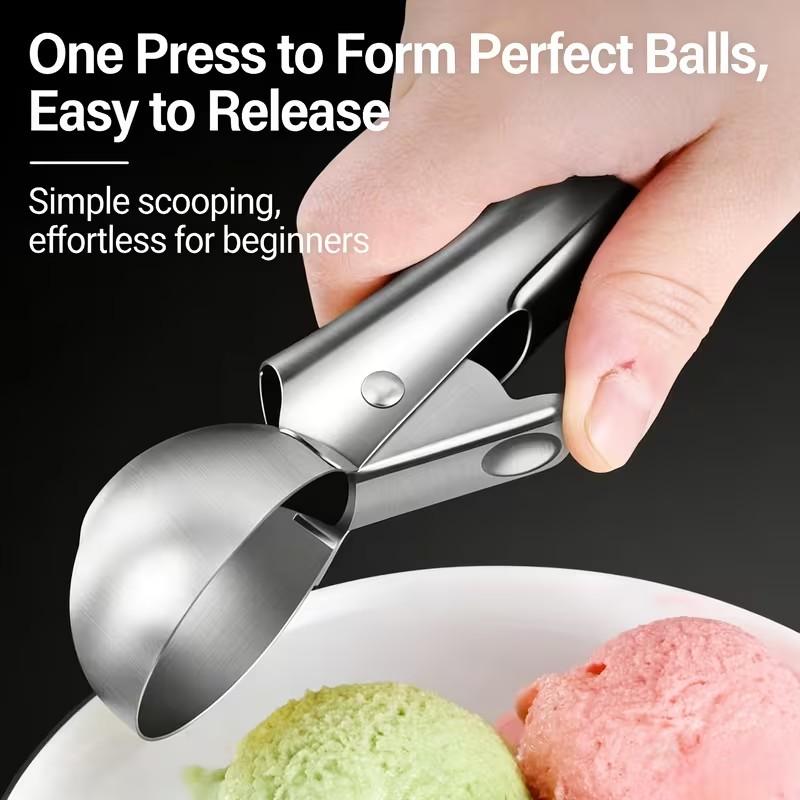 3 piece Food-Grade Stainless Steel Ice Cream Scoop Baller, Dual-Purpose for Commercial & Home Use, Special Tool for Watermelon Fruit Ice Cream, Professional Design Comfortable Grip, Kitchen Baking Dessert Shop Tool