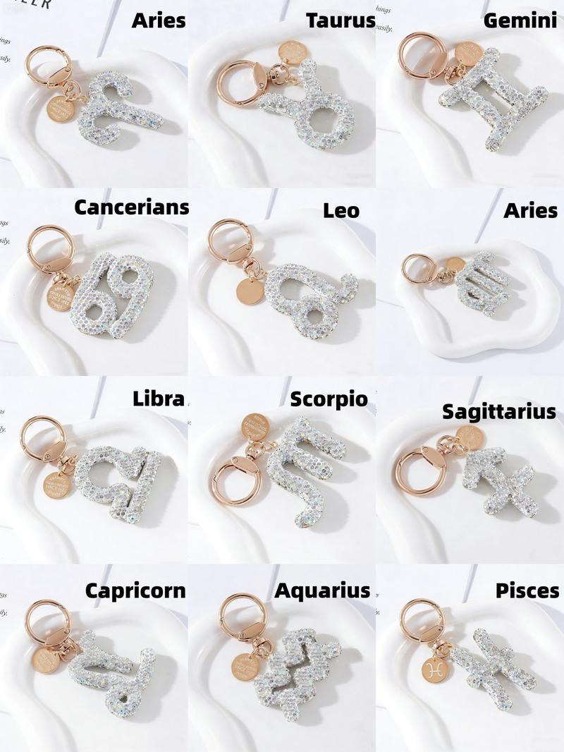 12 Zodiac Silver Color Pendant Keychain, Fashionable Valentine's Day Bag Accessory, Unique Design for Daily Use, Perfect Gift for Women and Girls