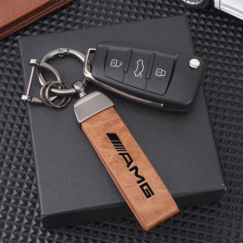 High Grade Leather Keychain, Car Logo Keyring Accessories, Compatible with Mercedes Benz Amg W204 W205 W211 W212 W213 W176 Gla Cla