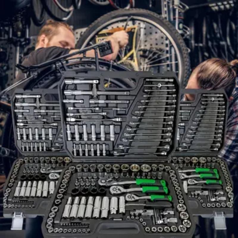 Multi-Function Car Repair Tool Kit, Upgraded 46 & 216 Set, Includes Hex Wrenches, Ratchets, Screwdrivers, Ideal for DIY Enthusiasts