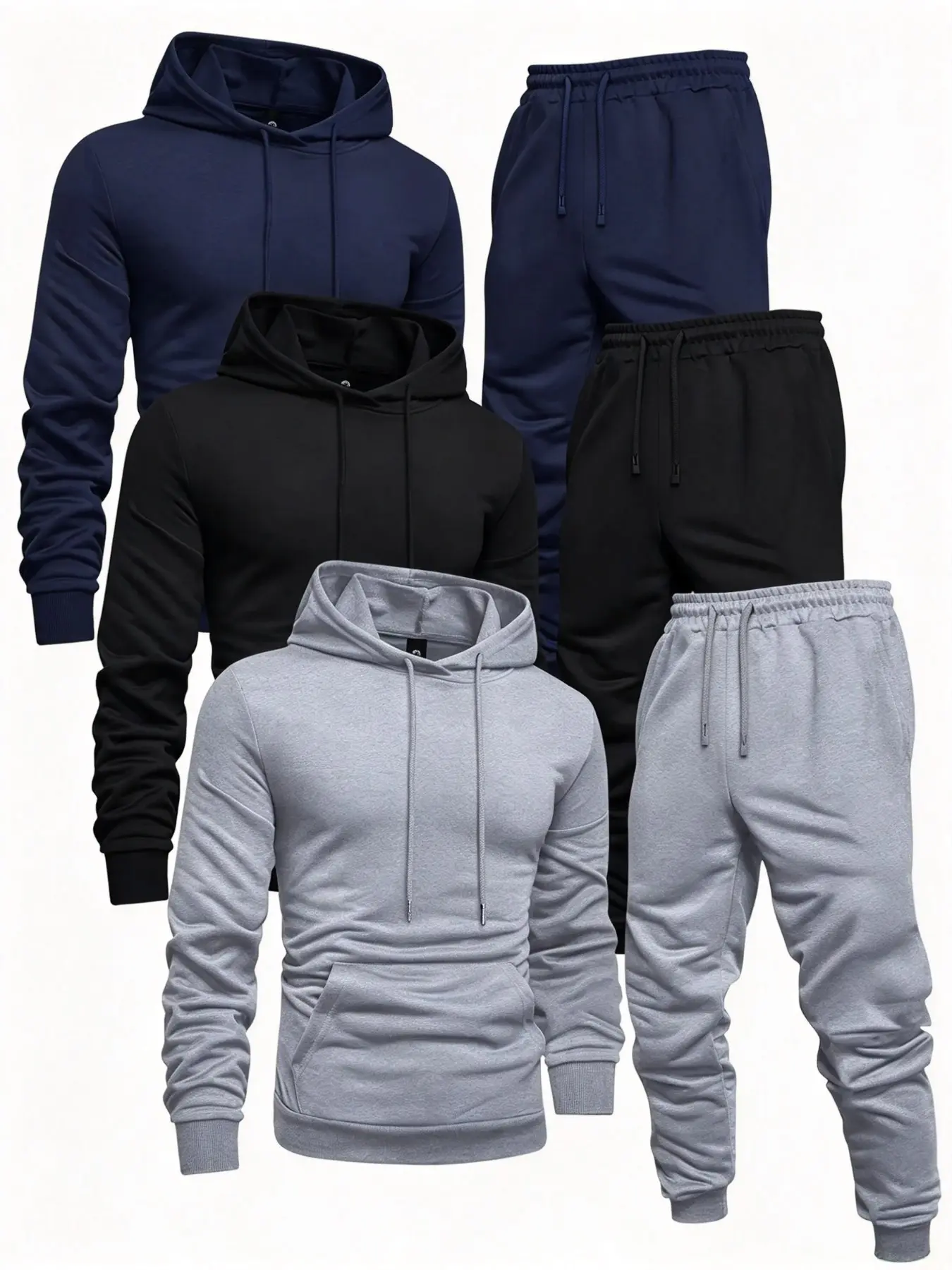 6-Piece Men's Hooded Sweatshirt Set, Fall Winter Casual Sports, Trendy Sports Wear, Long Sleeve Hoodies with Drawstring Waist, Loose-Fit Joggers