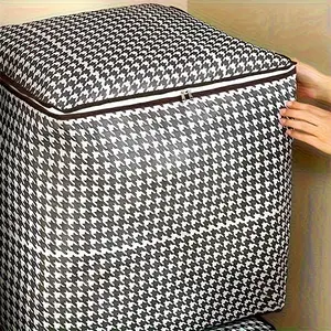 Ultra Large Houndstooth Thick Storage Container, Dual Zipper Dustproof Moisture-Proof, Portable Handle, Home Clothing Quilt Storage, Travel Organizer