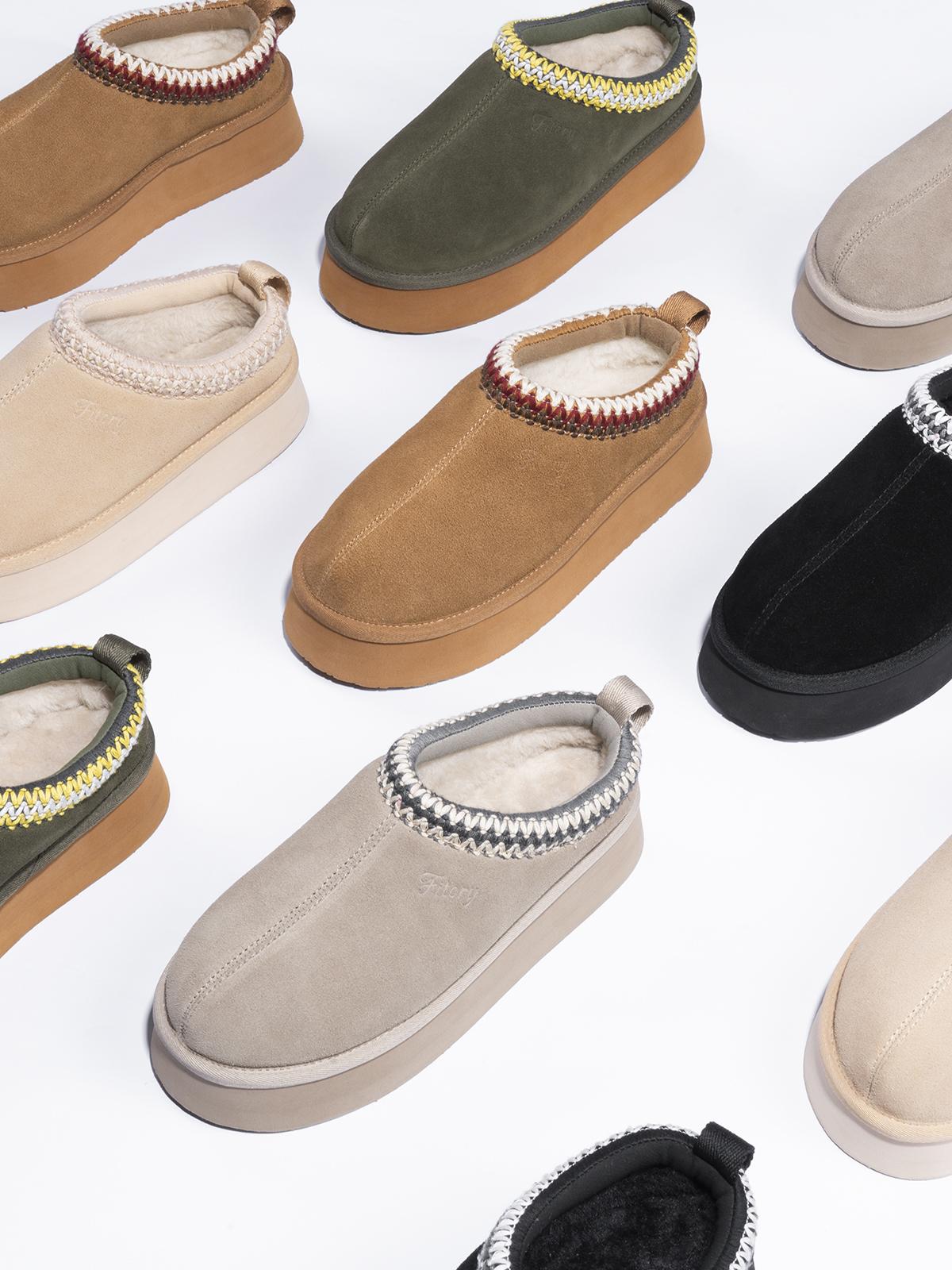 FITORY Women’s Platform Slip-no Slippers Suede Platform Fuzzy Cozy Slippers Winter Fluffy Warm Comfy Furry Shoes for Outdoor Indoor House Suede Ankle Boots Size 6-11【Plz Size Up】