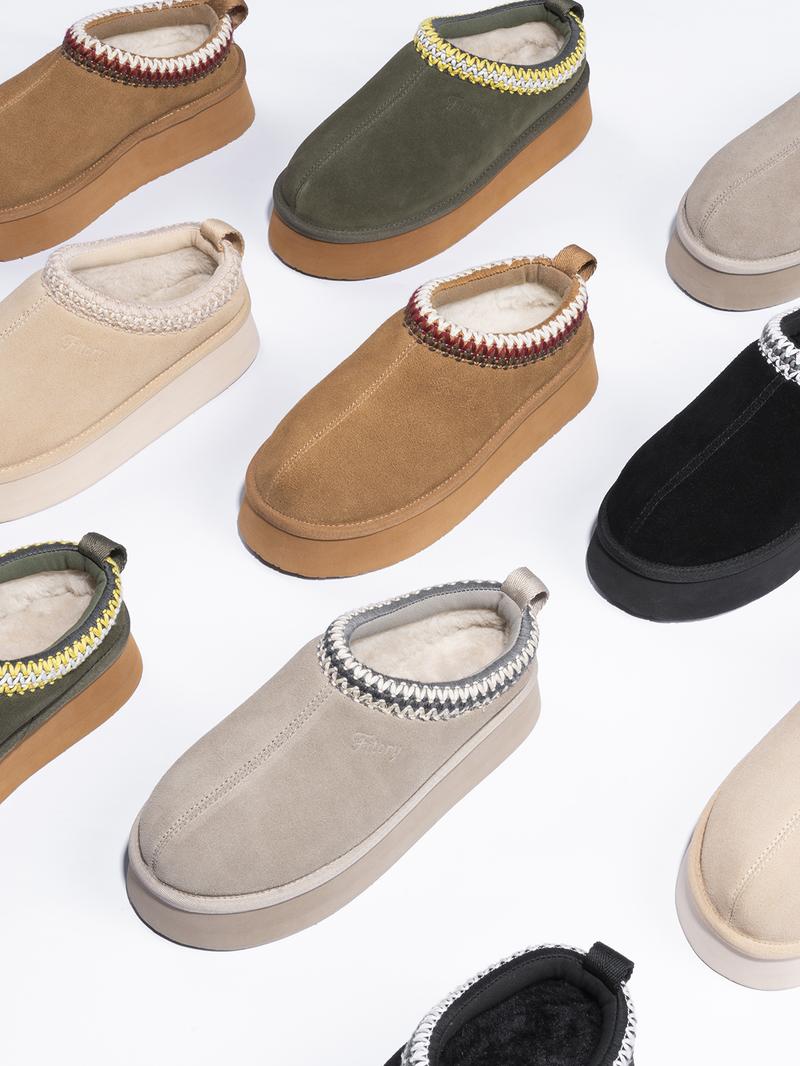 FITORY Women’s Platform Slip-no Slippers Suede Platform Fuzzy Cozy Slippers Winter Fluffy Warm Comfy Furry Shoes for Outdoor Indoor House Suede Ankle Boots Size 6-11【Plz Size Up】