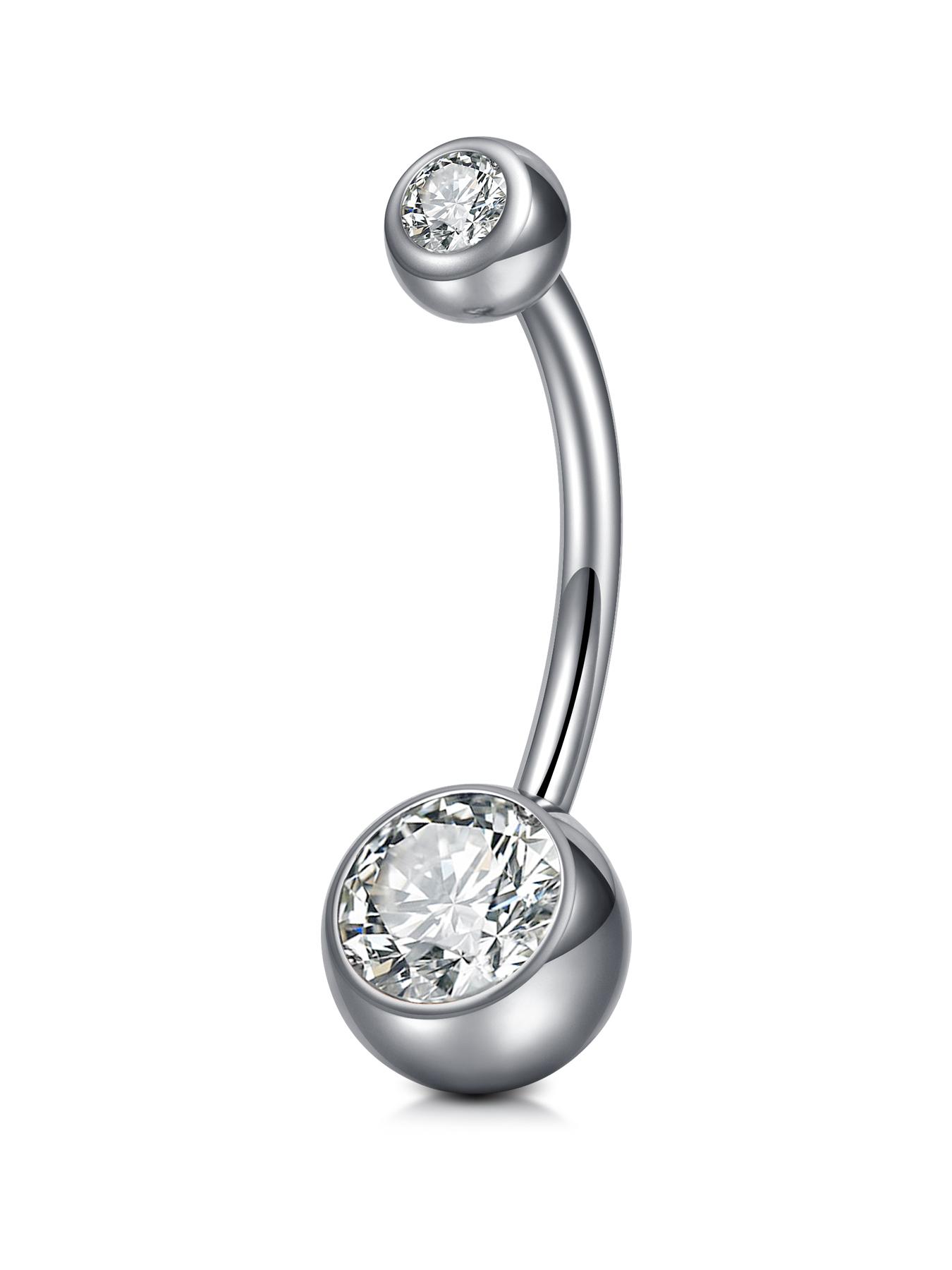 14Gauge Belly Button Rings, G23 Titanium Alloy Cubic Zirconia Navel Barbell Rings Body Piercing Jewelry 6/8/10/12/14/16mm