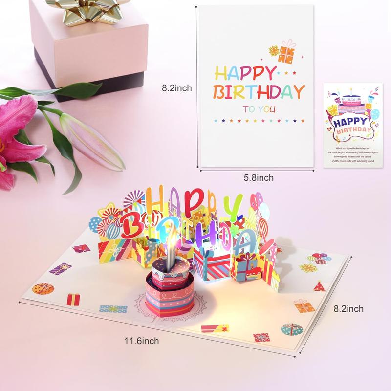 3D PopUp Birthday Cards, 1-100 Age Luxury Blowable LED Light Candle Cake Music Happy Birthday Card Postcards Greeting Cards Birthday Gifts Decorations for Women, Man, Mom, Wife, Husband, Boy, Girl