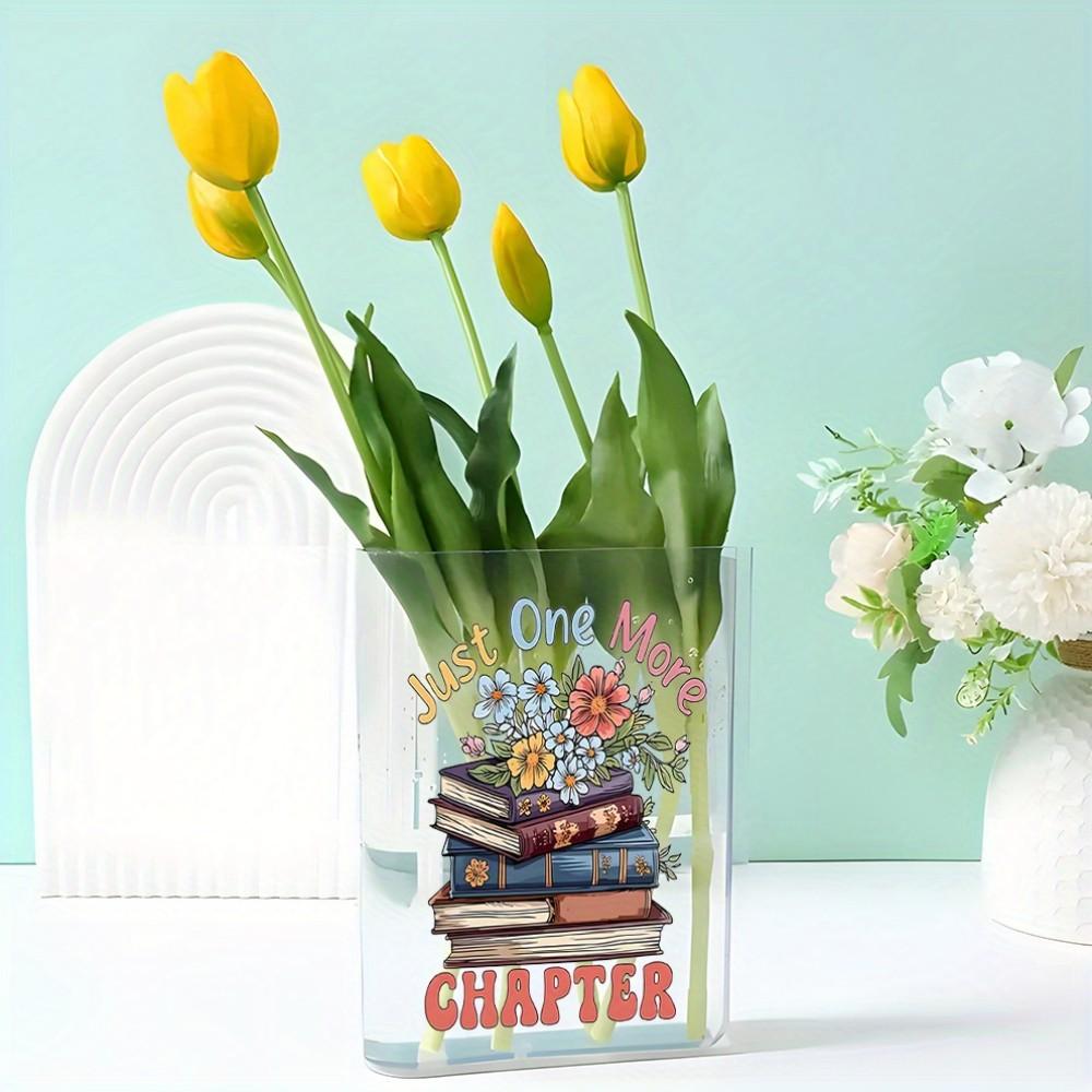 Acrylic Book-Shaped Vase, Transparent Material, Hand-Drawn Shelf Design, Elegant Home Decor, Perfect for Teacher's Day, Birthday, Christmas