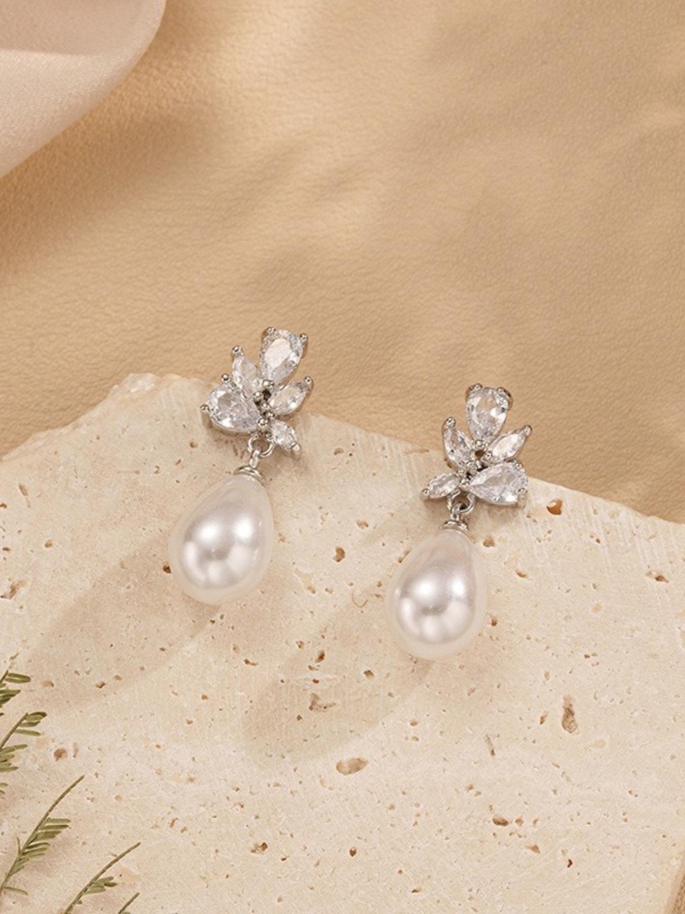 Pearl and Zirconia Pendant Earrings—Perfect for everyday wear, weddings, formal events, and bridal jewelry—An ideal gift for Mother’s Day, anniversaries, and birthdays