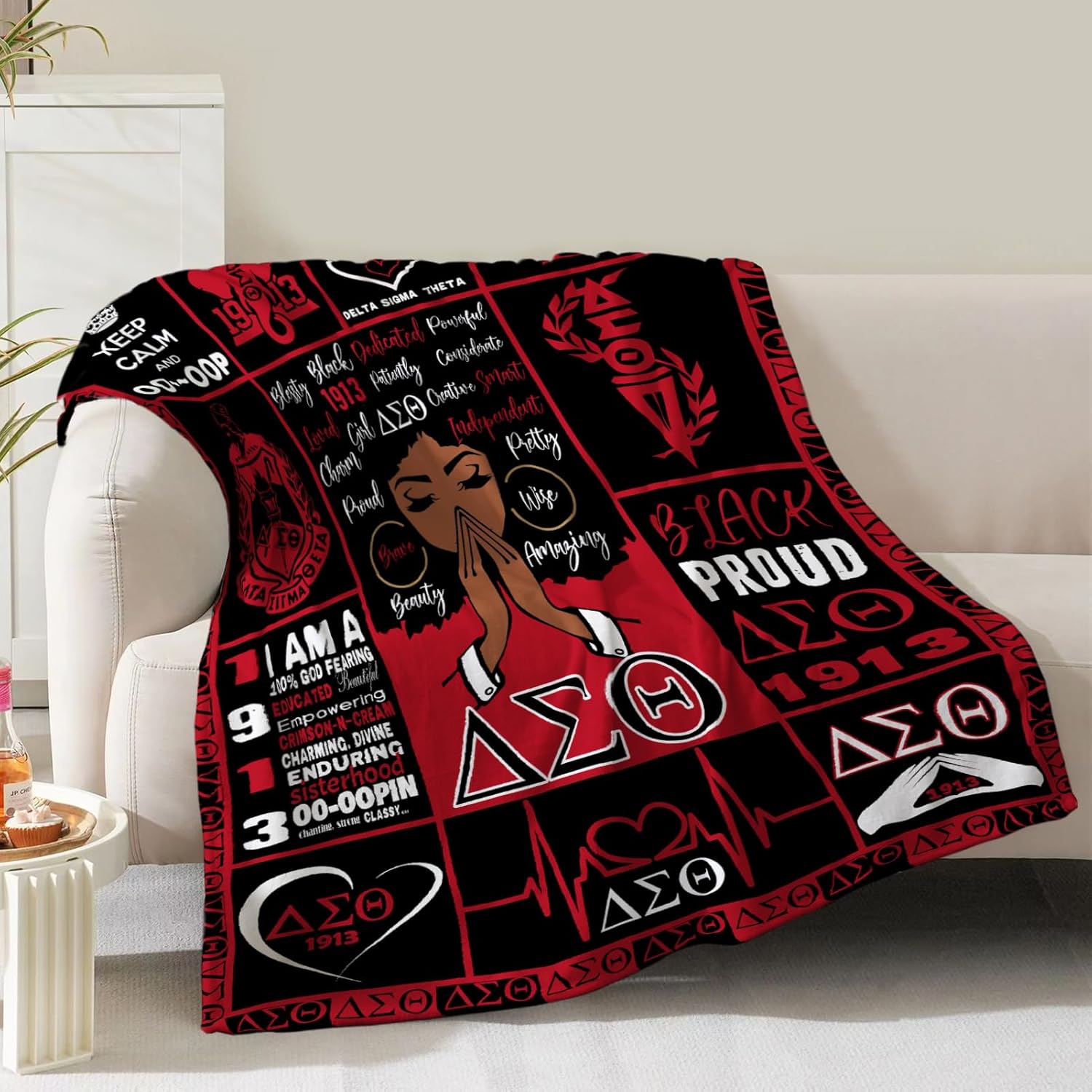 Polyester 1-Piece Soft Cozy Sorority Throw Blanket, Breathable Modern Cartoon Design, Christmas Gift for Adults, Home Bedroom Sofa Couch Decor