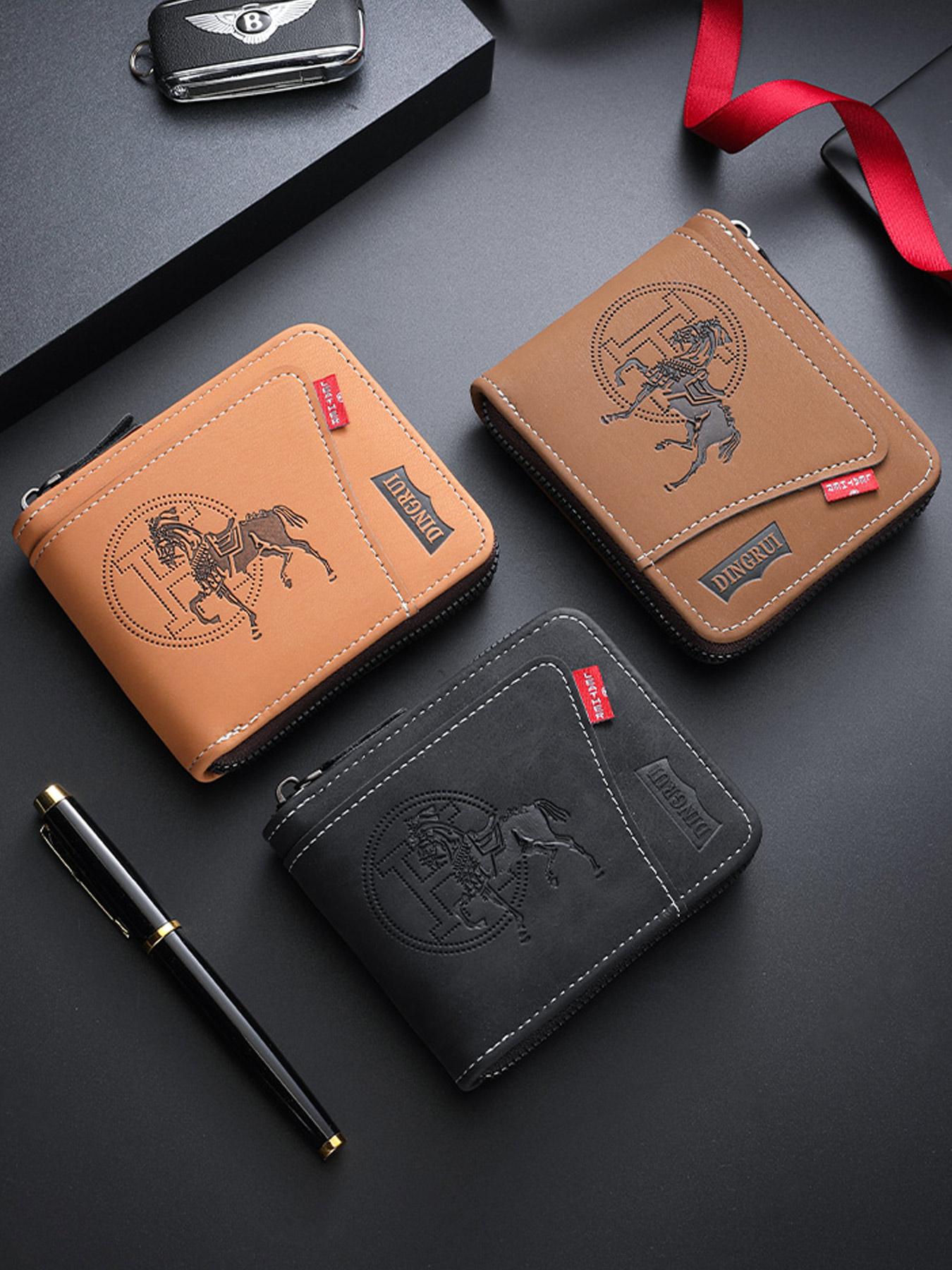 Men's PU Zipper Wallet, Business Fashion Wallet, Durable Fashion Wallet, Rfid Secure, Rfid Blocking Bifold Wallet, Large Capacity, Double Fold Design, Multi-Card Slots, Coin Purse & Credit Card Holder