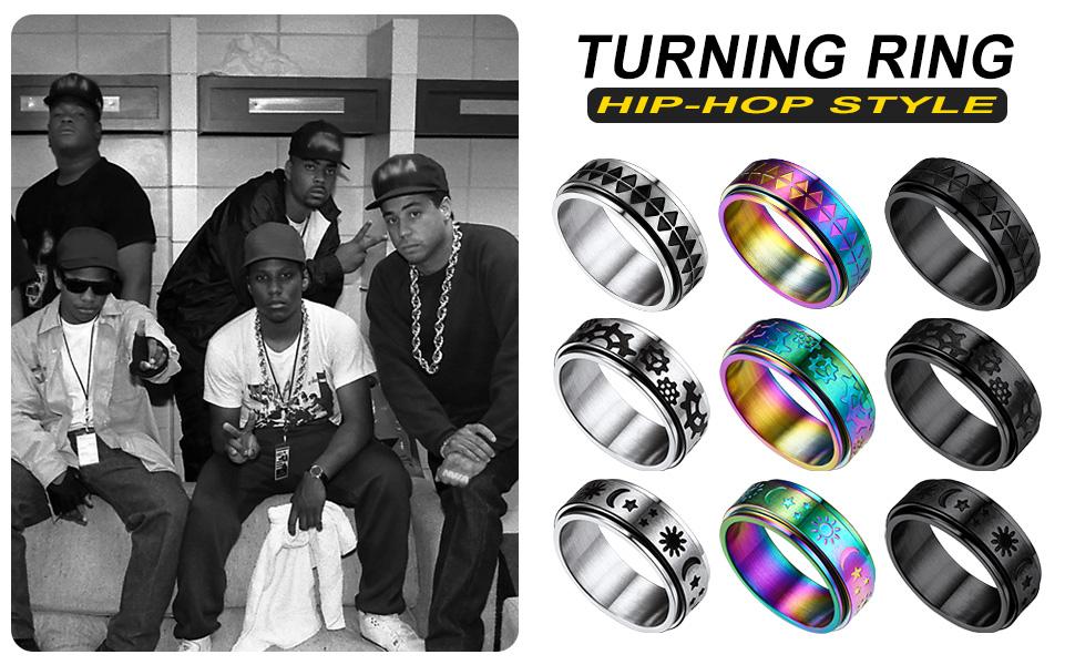 FindChic Retro 8mm Black/Rainbow/Stainless Steel Band Rings For Women Men Girlfriend Boyfriend