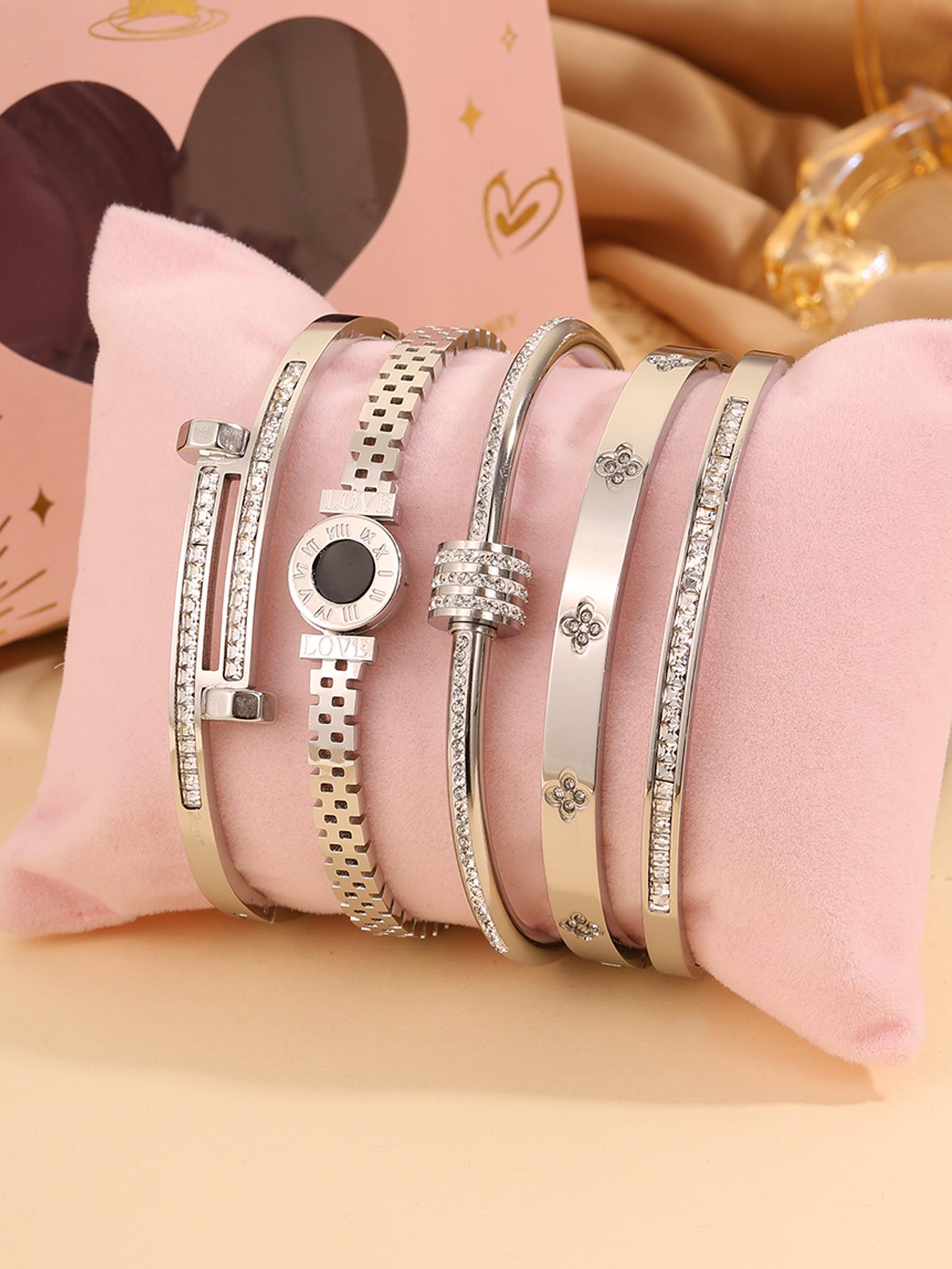 5-piece elegant and luxurious 304 stainless steel Romantic Bracelet Set with gift box, suitable for both women and men, high-quality and fashionable items