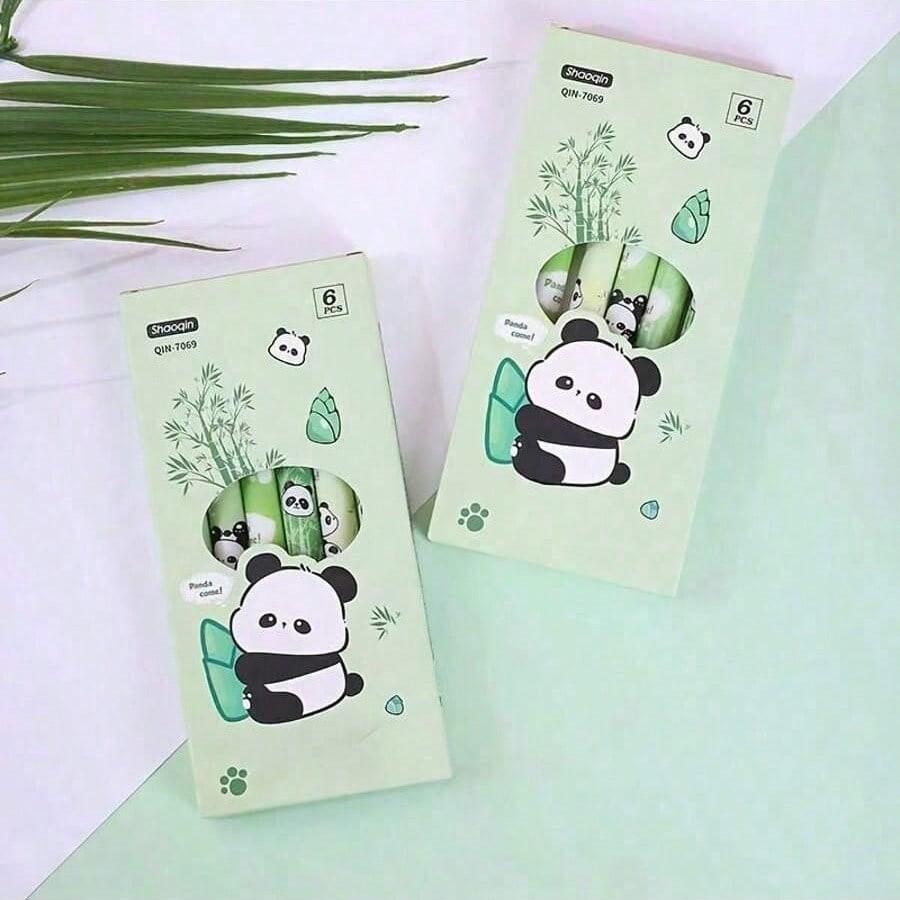 Cute Panda Pattern  Pen, 6 Counts Durable Lovely Smooth  Pen with Clip,  Office Stationery & Supplies for Home School Dormitory