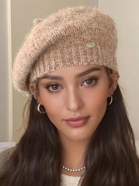 Women's Fitted Beret Hat, Plain Woven Fabric, Casual Style, All Season Wear, Perfect for Daily Use, Knit Hat