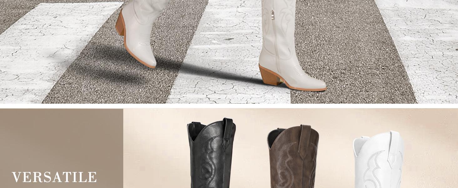 Cowboy Boots for Women - Wide Calf Cowgirl Boots, Women Knee High Western Boots, Ladies Tall Boots with Classic Embroidery and Side Zipper, Retro Classic Country Boots Pull On for Ladies