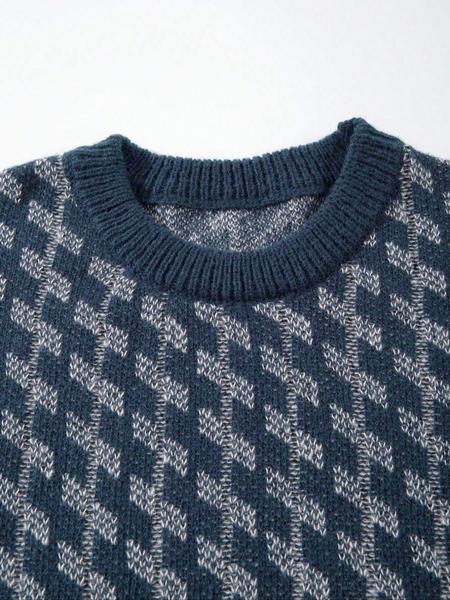 Men's Casual Vintage Jacquard Knit Sweater, Round Neck Pullover Long Sleeve Top, Knitwear, Fall & Winter Fashion, European Style