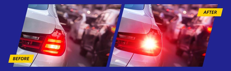 AUTOONE LED Strobe Brake Light Bulbs, Super Bright Tail light Halogen Replacement Bulb Brilliant Red, 7443/7440/7441/7444/T20/W21W, 2800LM 300% BrighterLED for Backup Light, Tail Light, Brake Light, Turn SignalLight, Parking Light, Pack of 2