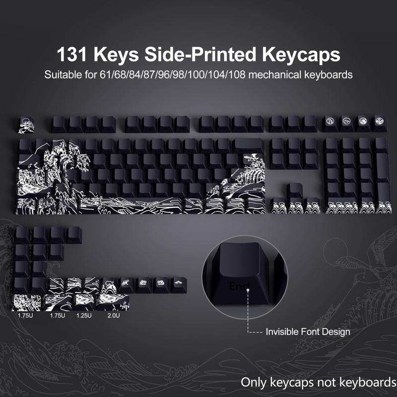 Inspired by Ukiyo-E Art Keycaps, Cute New Design Pbt Heat Transfer Keycap Set, Game-Ready, Compatible with Various Mechanical Keyboard Layouts