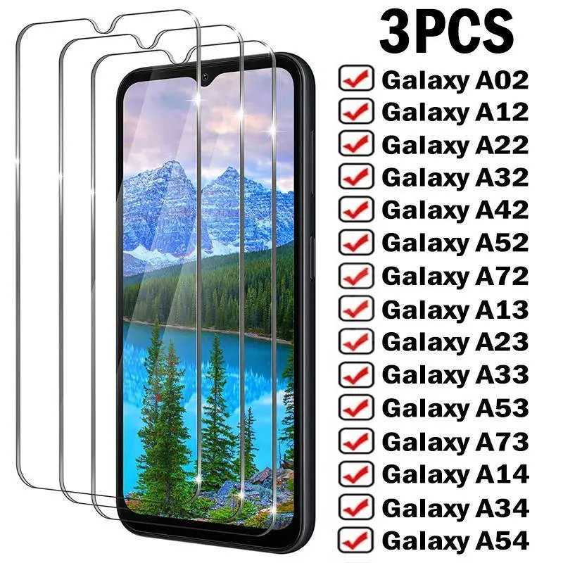 3-Pack Tempered Glass Full Screen Protectors for Samsung Galaxy A12,A22,A32,A52S,A13,A33,A53,A72,A73,A54,A14,A24,A34 - Multi-Model Smartphone Protection Accessories