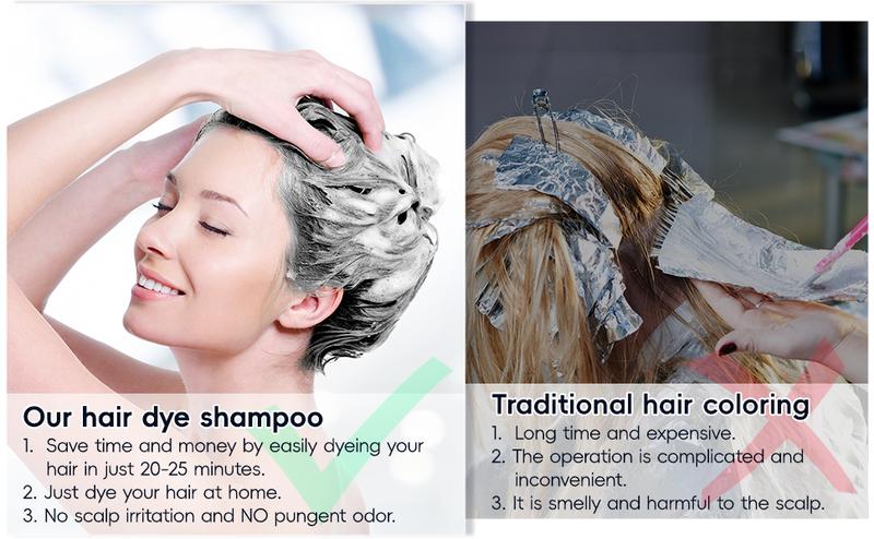 KAISASA Black 3 in 1 Hair Dye Shampoo - Can cover gray hairs,Herbal Ingredients,Contains Ginseng Extract,Natural Haircoloring