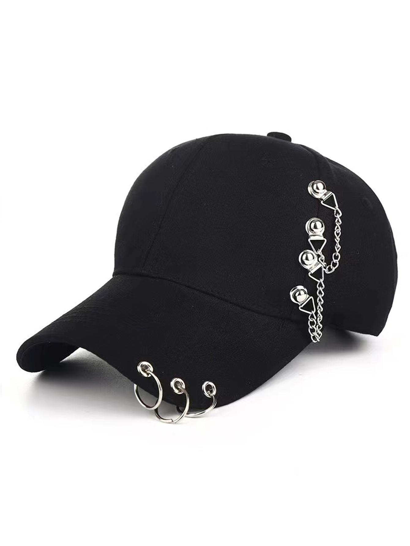 Men Solid Color Side Rivets With Three Rings Baseball Cap Fashion Breathable Women Hip-hop Adjustable Leisure Sun Hat