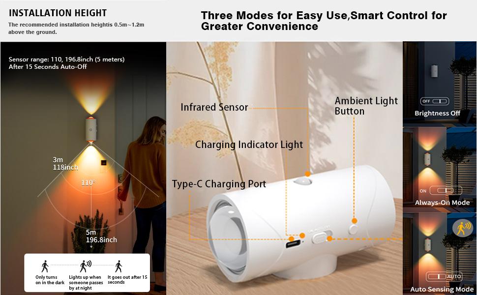 USB Rechargeable Smart LED Night Light with Motion Sensor, RGB Gradient Dimmable Wall Lamp for Indoor Ambient Lighting, Magnetic Step Lamp for Bedroom, Entryway, Hallway, Desk or Stairs – Convenient Room Decor Lampu with Easy Charging