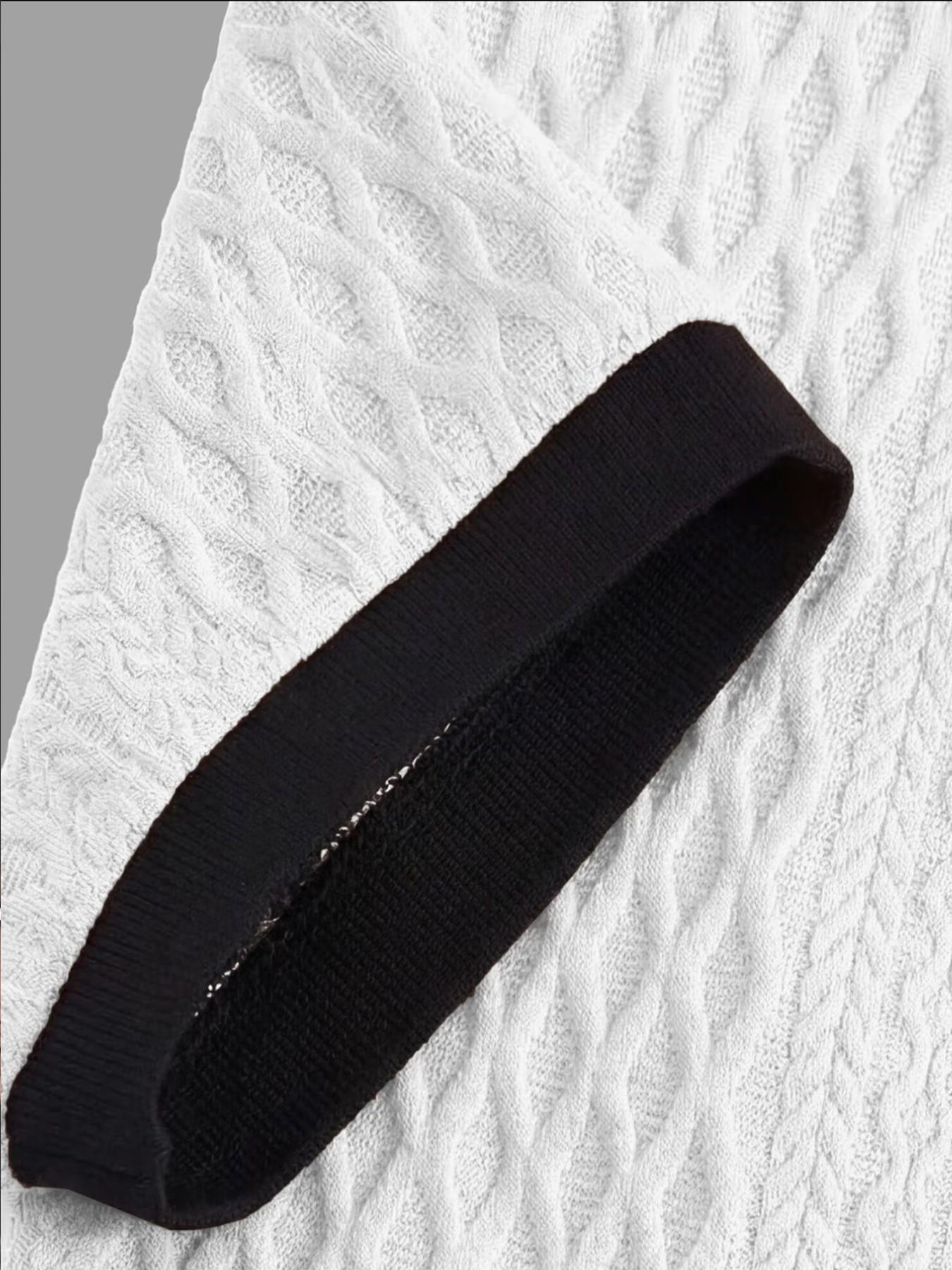 Men's Fashion Patchwork Collar Buttonless Short Sleeve Polo Shirt + Textured Drawstring Shorts, Breathable Fabric, Casual Business Wear