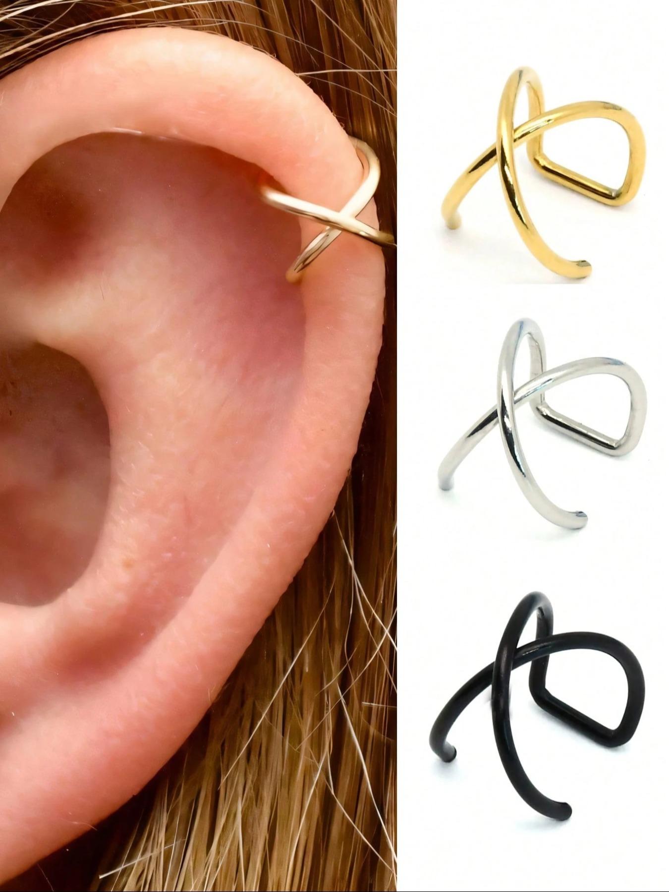 Stainless Steel Women's Fake Ear Cuffs, Golden/Silvery/Black, No Piercing Needed, Daily Wear Jewelry for Men & Women Earcuff Stainless Steel Women's Fake Ear Cuffs, Golden/Silvery/Black, No Piercing Needed, Daily Wear Jewelry for Men & Women Earcuff