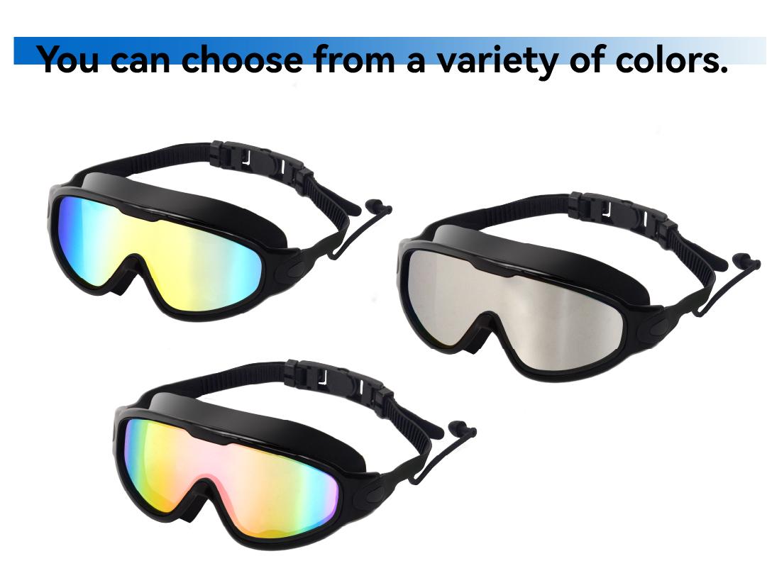 2 Pack Swim Goggles with Waterproof Earplugs & Nose Clip for Adults/Kids, Anti-Fog  Full-Coverage 180 °   Wide View Swim Goggles, Bright Multicolor UV Lens, Fit Outdoorfun