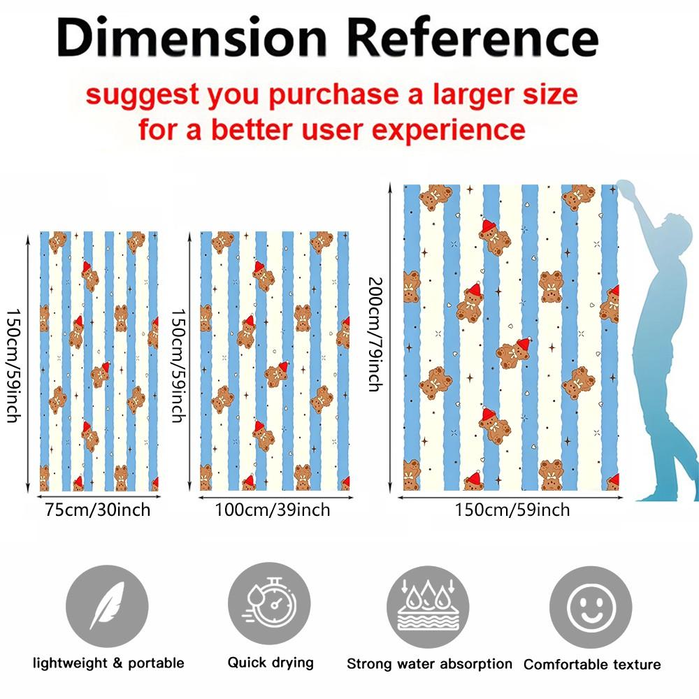 Cartoon Teddy Bear Beach Towel, Cute and Fresh Print Design, Lightweight and Quick-Drying Towel, Suitable for Teens and Children at the Poolside, on Vacation, Travel, and Outdoor Summer Use, Lightweight