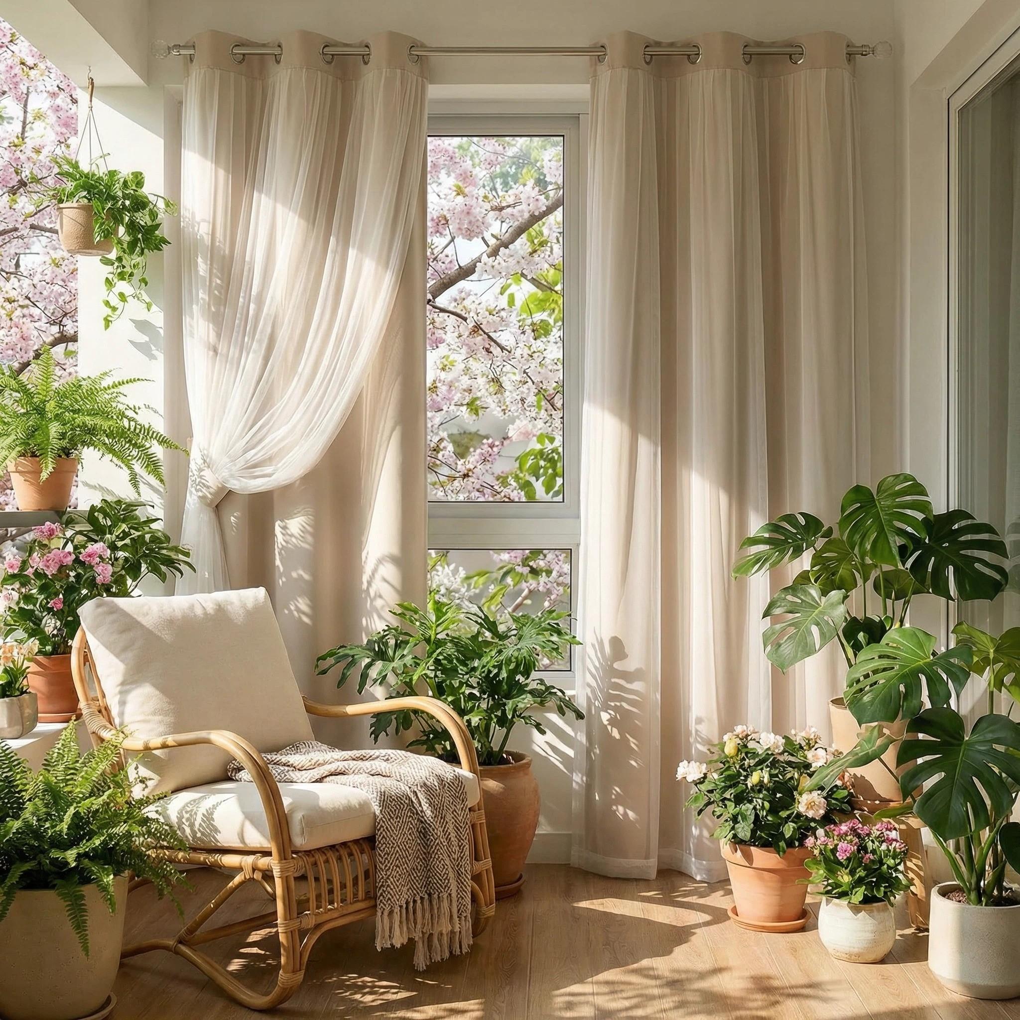 French Romantic Aesthetic Two-Layer Cloth Light-Blocking Finished Curtain, Fashionable Hole Drapery for Living Room, Stylish and Trendy Window Covering, Home Textile