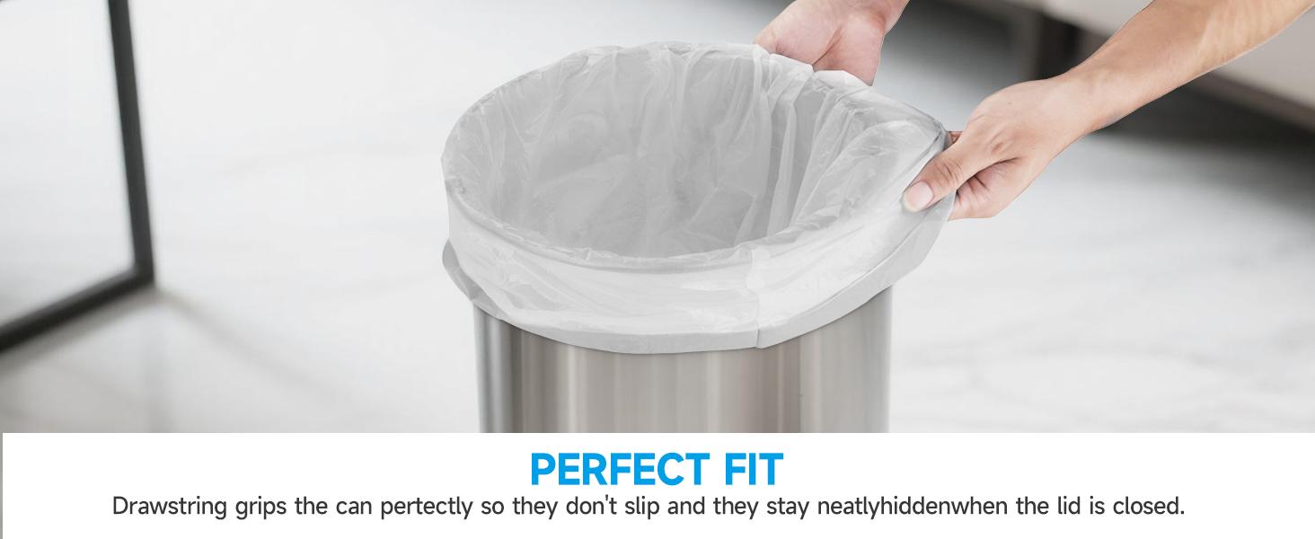 180 Counts Drawstring Small Trash Bags 2-4 Gallon, 4 Gallon Mini Trash Bag Extra Strong, Small Garbage Bags Unscented, Stretchy, Quick Cinch for Bathroom Bedroom Office,White