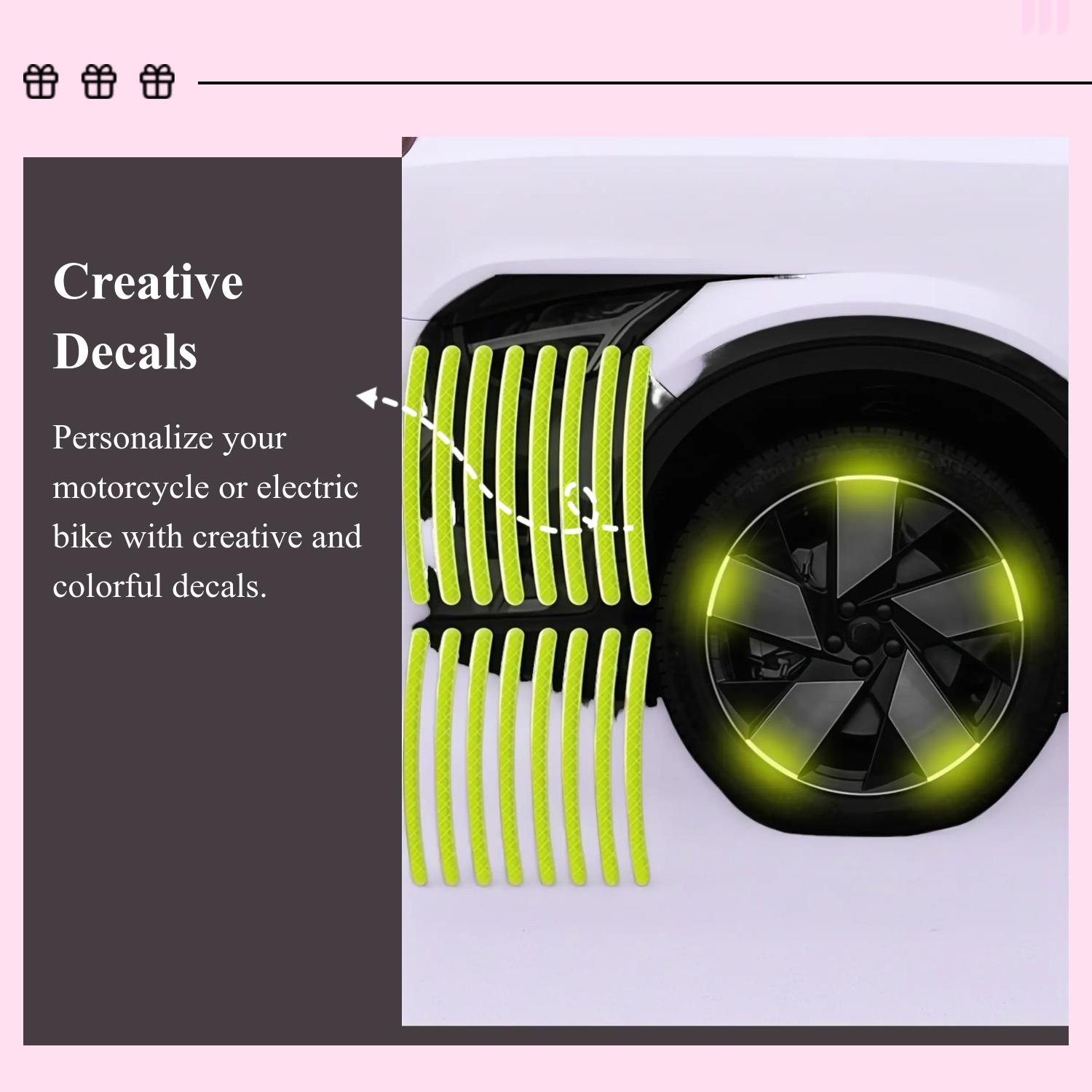 Car Wheel Reflective Stickers, Tire Warning Stickers, 3D Racing Hubcap Stickers, Anti-Collision Tape, Creative Motorcycle Decals, 20 Pieces