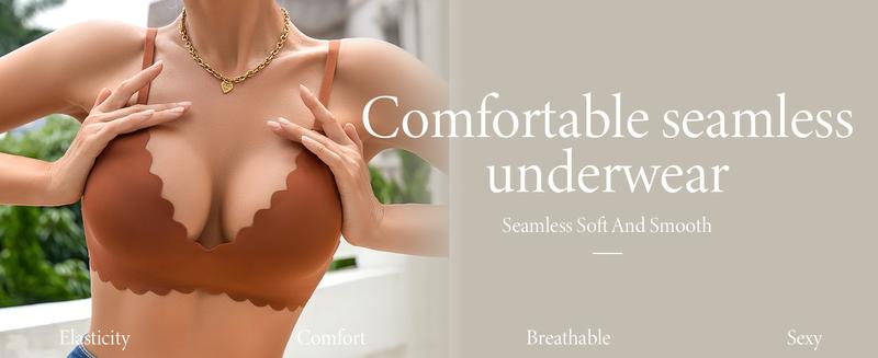 3-Pack Scalloped Edge Bralette Women's Wireless Bra Soft Comfortable Spaghetti Straps Adjustable Casual Everyday Feminine Basic Bralette Seamless Garments Elegant Underwear Minimalist