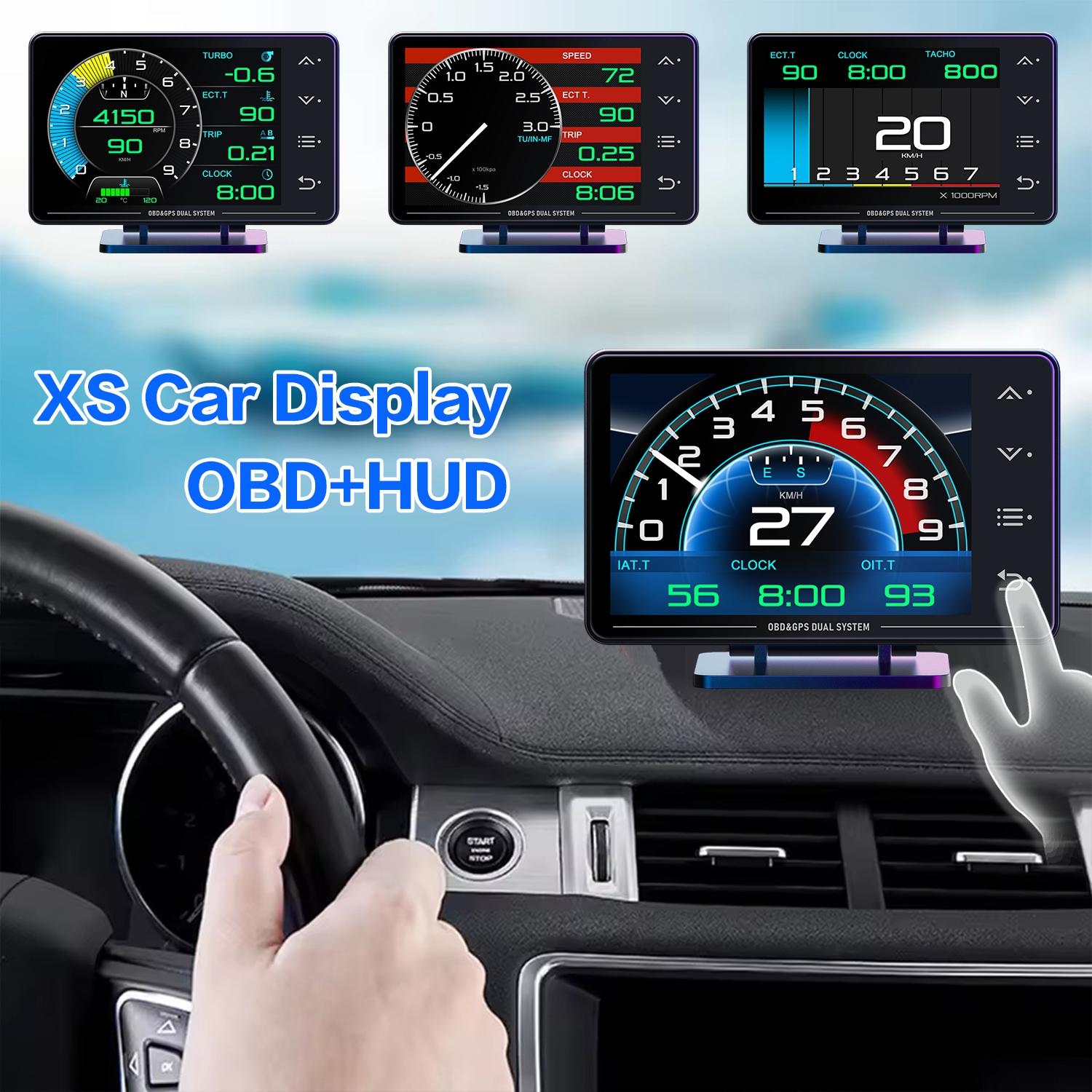 XS LCD Head-Up Display, GPS + Obd2 Scanner Car Diagnostic Tool, Multi-Function Hud Monitor, Angle Gauge, Pulse Meter, Speedometer, Car Display Screen