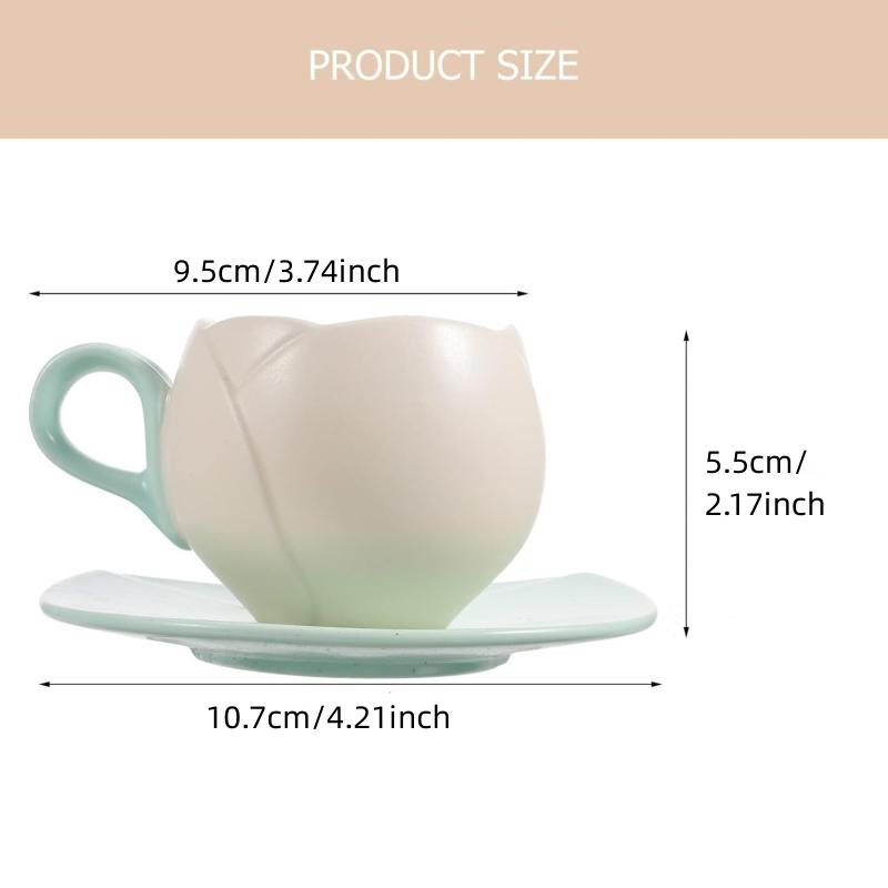 1 Count Ceramic Tulip Coffee Mug with Saucer Set, Shape Cup, Cute Mug Set, Latte Mugs for Tea Coffee Milk for Home Office Aesthetic 🌸Multi-use Cup and Saucer  Designer Coffee Mug ☕  🥐 🍰
