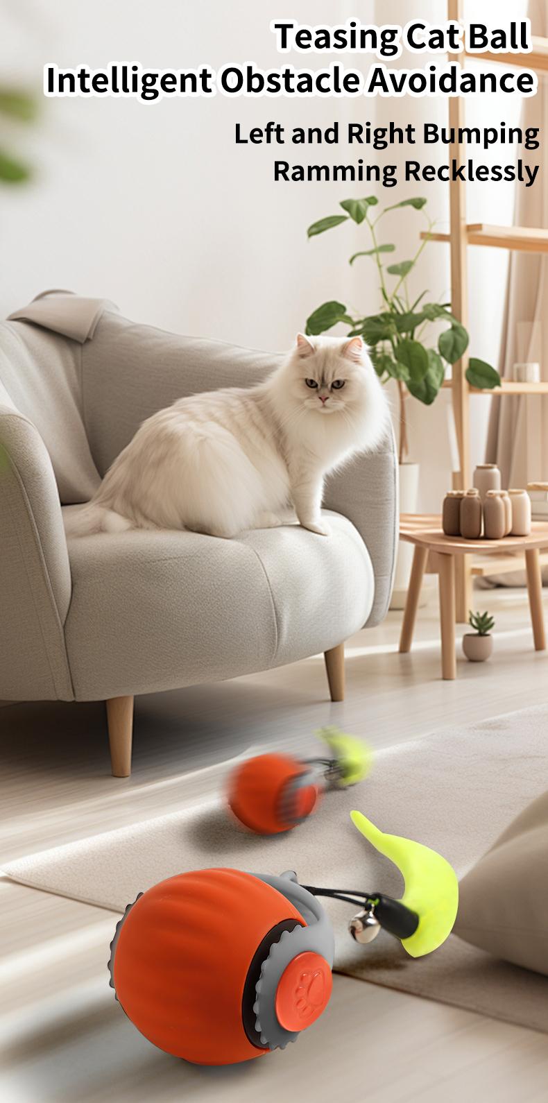 1 fast-moving cat toy ball with tail - automatic rolling ball - intelligent induction activation - can be charged by usb - suitable for large, medium and small cats to play indoors