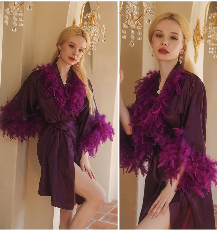 Elegant Feather Bride Robe Personalized Name and Date Robe Bride Bridesmaid Bathrobe Birthday Party Gown Add Any Text Robe