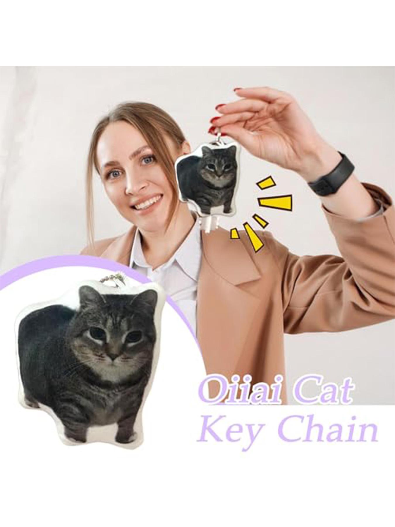 Oiiai Cat Plush Key Chain, Funny Rotating Cat Keychain with Voice, Cute Stuffed Cat Meme Pendant, Ideal for Kids and Adults