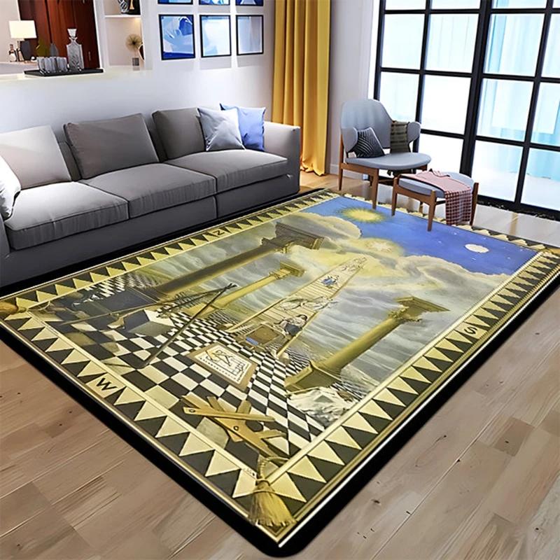 Masonic Square and Compass Flannel Area Rug - Freemasonry Symbol Print Soft Mat for Living Room, Non-Slip Lodge Home Decor #MasonicRug #FreemasonryMat #LodgeHomeDecor #SquareCompassCarpet #NonSlipFlannelRug