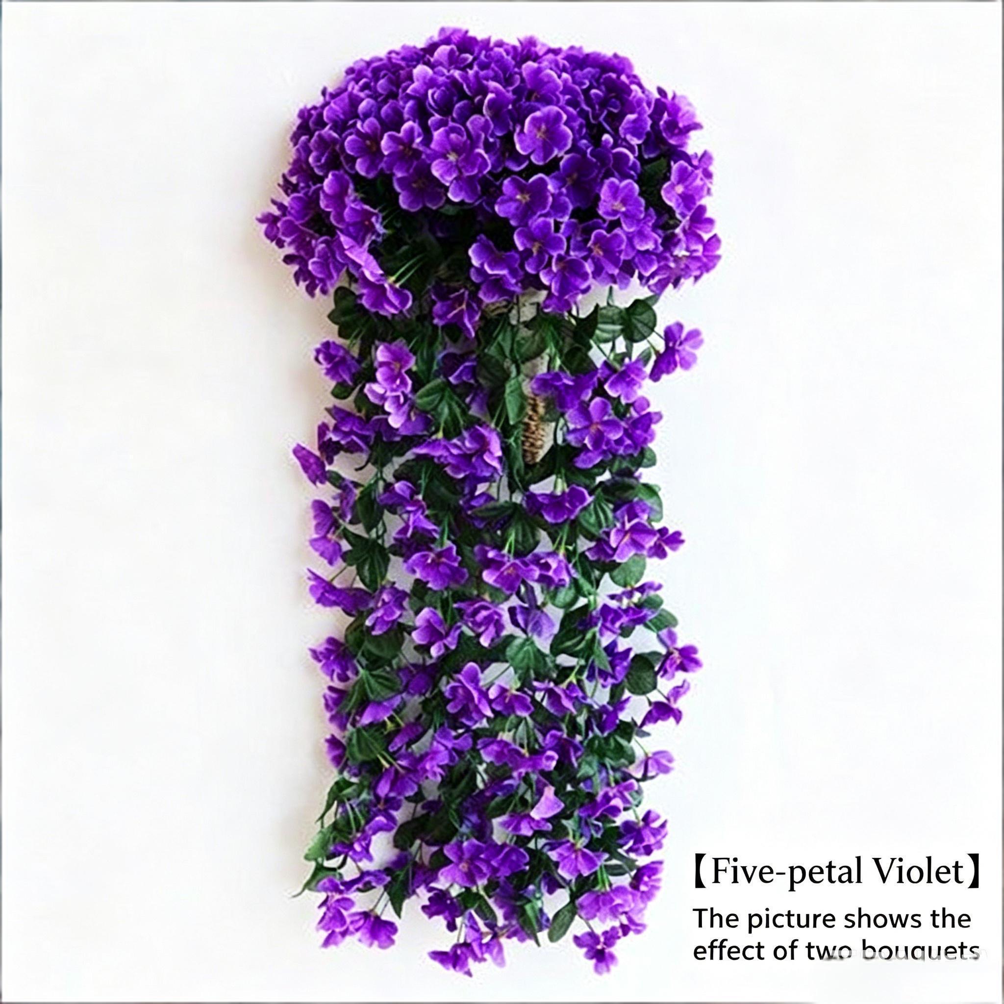 2-Pack Artificial Violet Wall Hanging Basket Flowers, Suspended Wreath Vines Petals, Ideal for Home Party Wedding Outdoor Decorations, Decorative Faux Flowers