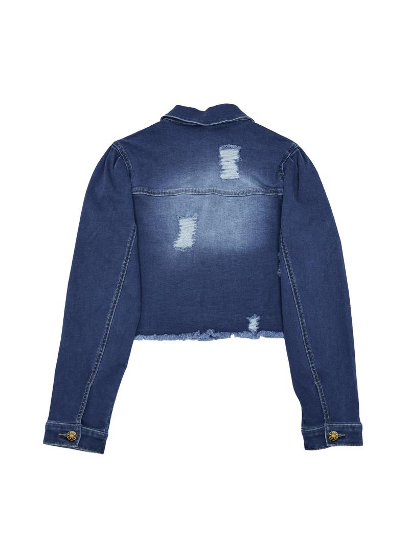 High Elasticity Denim Jacket with Fitted Design, Casual Plain Ripped Style for All Seasons, Long Sleeve Women's Outerwear
